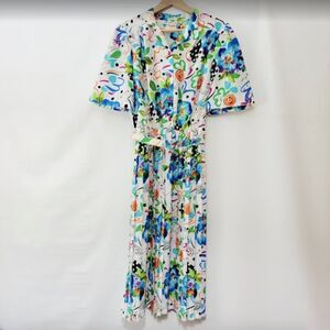 Leo Danal Vintage Belted Short Sleeve Button Down Celebration Dress